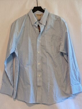 Duluth Trading Wrinklefighter Button Down Shirt Large Blue Check NWT Cotton NEW